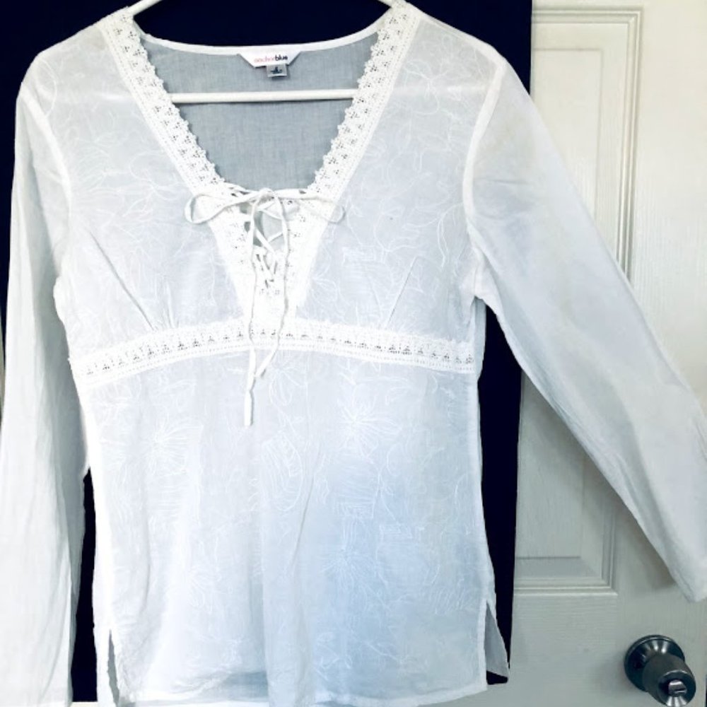 ANCHOR BLUE White cotton long sleeve top L NWOT